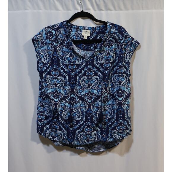 St. John's Bay Hi-Lo Blue Multicolored Floral Sleeveless Size PXL Blouse - Picture 1 of 4
